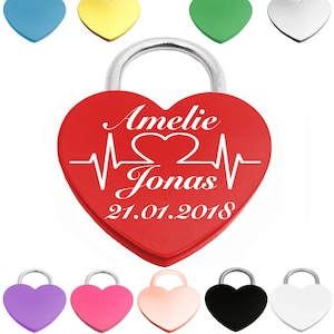 Heart love lock in 10 different colors with desired engraving including engraving. Mother&#39;s Day gift