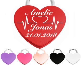 Heart love lock in 10 different colors with engraving of your choice. Mother's Day gift