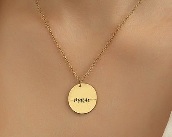 Collar con colgante de nombre personalizado con grabado personalizado, plata, chapado en oro de 18 quilates, collar familiar personalizado con grabado