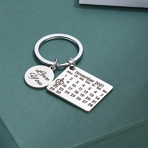 Schlüsselanhänger mit Kalender Wunschgravur Textgravur Namensgravur Personalisiert Datum Reisen Versand aus DEUTSCHLAND Muttertagsgeschenk