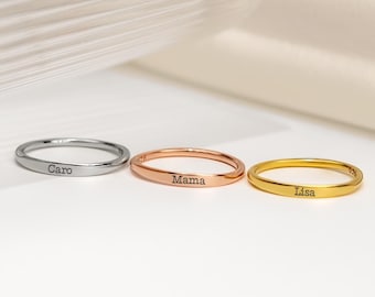 Delicate stacking ring - Personalized narrow band ring with engraving - Personalized jewelry, Mother's Day gift