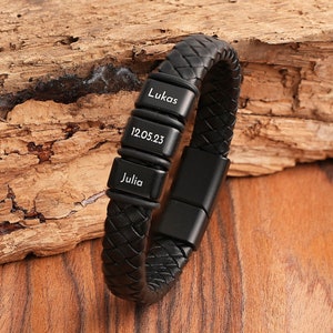 Men&#39;s Bracelet Women&#39;s Bracelet - Personalized Leather Bracelet - Custom Engraving - Dad Bracelet - Bracelet with Engraving - Christmas Gift