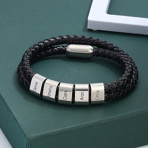 Personalized bracelet made of genuine leather Dad bracelet Family bracelet with desired text Engraving | Personalized bracelet | Father&#39;s Day gift