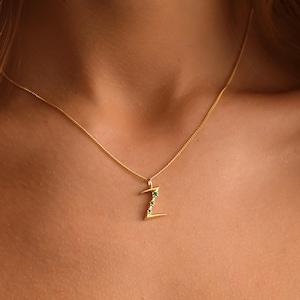 Collar con inicial de piedra de nacimiento y nombre, joyería personalizada con inicial, plata 925 chapada en oro de 14 quilates, regalo para el Día de la Madre.