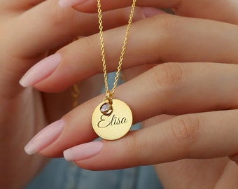 Personalized birthstone necklace with gemstones - Engraved necklace - Gifts for Mom - Name necklace Christmas gift