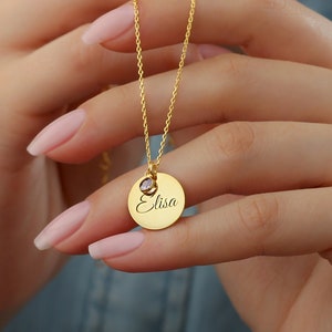 Plate Birthstone Name Necklace Made of 925 Silver 18K Gold Plated & Rose Gold Plated Name necklace with desired name Valentine's Day gift image 1