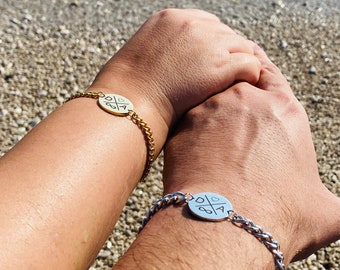 Bracciale personalizzato con piastra con incisione delle coordinate in acciaio inossidabile con incisione, braccialetto con nome, braccialetto per partner, regalo per la festa della mamma