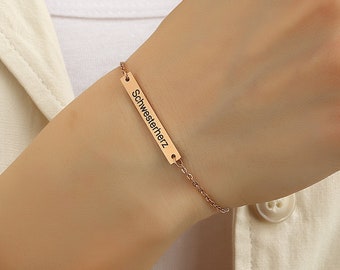 Personalisiertes feines  Armband mit Wunschgravur 18K Vergoldet Namensarmband für Frau, Mama in Silber, Gold, Roségold Weihnachtsgeschenk