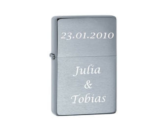 Encendedor Zippo con grabado personalizado, acabado cromado cepillado, grabado de texto, grabado de iniciales, regalo grabado para el Día del Padre o el Día de la Madre.