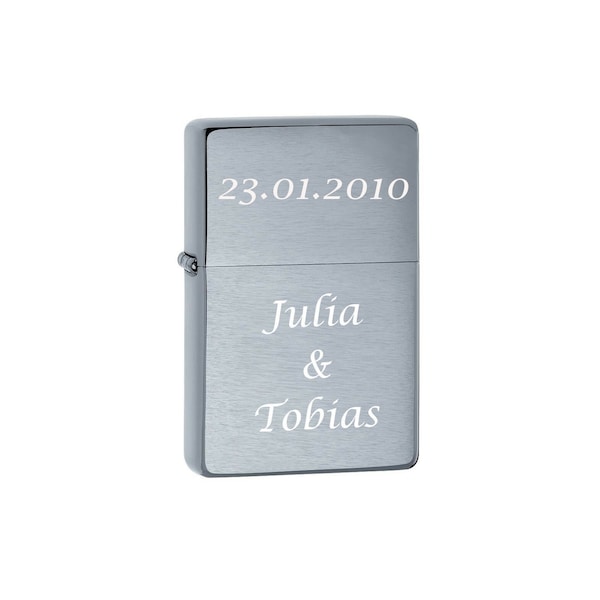 Zippo mit Wunschgravur Chrome gebrüstet Feuerzeug mit Textgravur Initiallengravur Gravur Geschenk für Vatertag Weihnachtsgeschenk