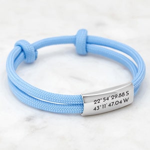 Men&#39;s bracelet Women&#39;s bracelet - Personalized sailing rope bracelet - Custom engraving Surfer bracelet Partner bracelet - Bracelet with coordinate engraving