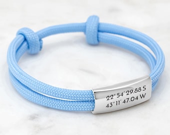 Men's Bracelet Women's Bracelet - Personalized Sailing Rope Bracelet - Custom Engraving Surfer Bracelet Partner Bracelet - Bracelet with Coordinate Engraving