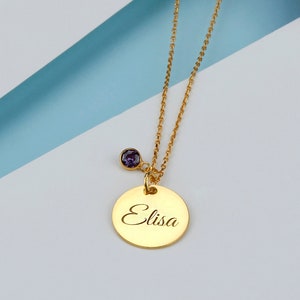 Plate Birthstone Name Necklace Made of 925 Silver 18K Gold Plated & Rose Gold Plated Name necklace with desired name Valentine's Day gift image 3