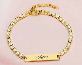 Gold Personalisiertes Tennis Armband Wunschtext Gravur Armband Personalisiert für Frau Sie Frauenarmband Damenarmband Muttertagsgeschenk