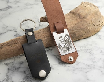 Leather keychain with photo engraving, custom engraving, text engraving, personalized keychain pendant, Valentine's Day gift