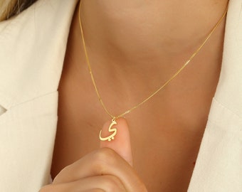 Arabic Initial Letter Necklace Name Necklace Personalized Jewelry 925 Silver 14K Gold Plated Family Necklace 585 Gold Christmas Gift