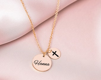 Personalized necklace with engraving, desired engraving gift, name necklace with engraving, family necklace, cross necklace, Mother's Day gift