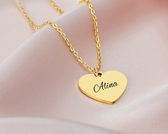 Personalized heart plate necklace with engraving desired engraving name necklace family necklace heart necklace Mother's Day gift