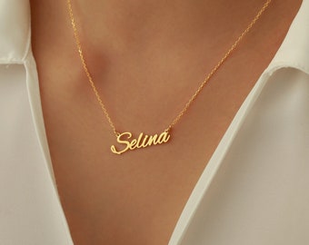 14K - 585 gouden naamketting met gewenste naam gemaakt van echt 14K goud in goud, roségoud gepersonaliseerde ketting naamketting Moederdagcadeau