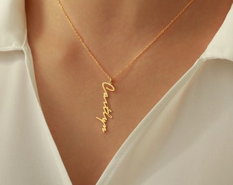 Collar con nombre personalizado, collar con nombre delicado chapado en oro de 18 quilates, regalo de cumpleaños para su regalo para mamá, regalo del Día de la Madre