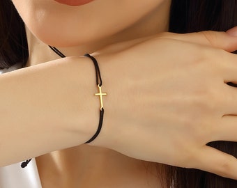 Bracelet croix bracelet porte-bonheur bracelet d'amitié en argent sterling 925 pour homme femme avec pendentif bracelet familial cadeau de fête des mères
