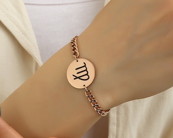 Personalized stainless steel bracelet with zodiac sign engraving, name bracelet, birthday gift