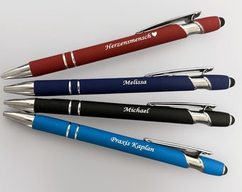 Metalen Soft Touch-balpen met aanraakpen Stylus Aangepaste gravure Tekstgravure Etikettering Gepersonaliseerde Moederdagcadeau