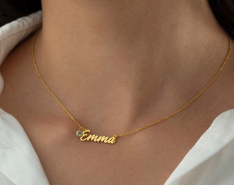 Personalized Birthstone Name Necklace Name Necklace Made of 925 Silver 18K Gold Plated Name Necklace Mom Gift Mother's Day Gift