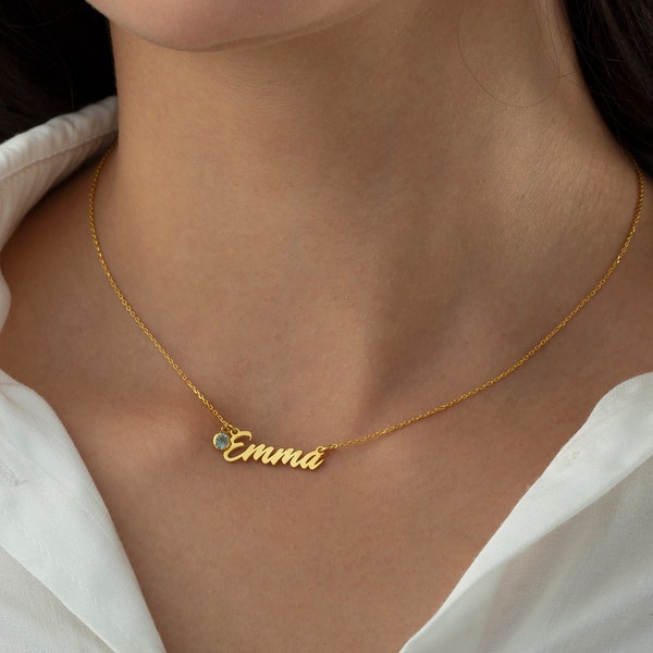 Personalized Birthstone Name Necklace Name Necklace Made of 925 Silver 18K Gold Plated Name Necklace Mom Gift Mother's Day Gift