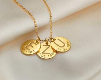 Personalized Women's Gold Letter Necklace, Silver Name Necklace, Date Necklace with Engraving, Gift for Mom, Mother's Day Gift