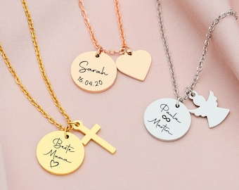 Necklace with cross, angel, and heart pendant, suitable for First Communion, Confirmation, Baptism, Baptism gift, cross necklace, Mother's Day gift
