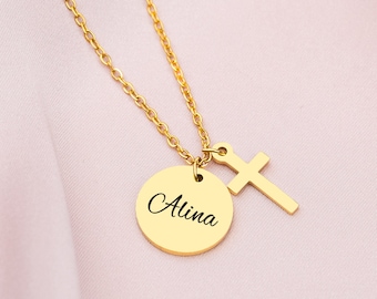 Necklace with cross pendant - Communion Confirmation gift necklace, christening necklace, christening gift, cross necklace, cross necklace, Mother's Day gift