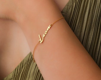 Pulsera con nombre en plata 925 con el nombre deseado | Pulsera de oro con nombre personalizado, pulsera con nombre para mujeres, niños, bebé, regalo del día de la madre