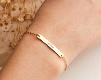 Personalized bar bracelet, name bracelet with engraving, initial, desired name, gold with name for women, children, Mother's Day gift