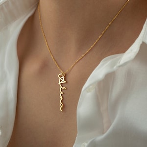 Vertical Name Necklace Cursive | Personalized Jewelry | 925 Silver Accessory Signature Christmas Gift