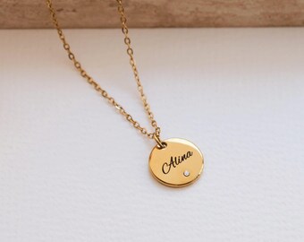 Personalized cubic zirconia pendant necklace - Engraved necklace - Necklace with engraving - Gifts for Mom - Name necklace Mother's Day gift