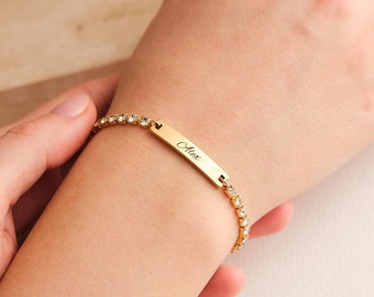 Tennis Personalized Bracelet Name Bracelet with Engraved Letter Initial Desired Name Gold with Name for Women Children Mother's Day Gift
