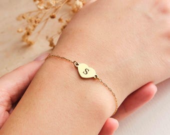 Heart Personalized Bracelet Name Bracelet with Engraving Letter Initial Desired Name Gold with Name for Women Children Mother's Day Gift