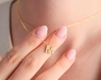 Letter Initial Necklace, Name Necklace, Personalized Initial Jewelry, 925 Sterling Silver, 14K Gold Plated, Mother's Day Gift