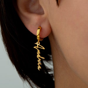 Personalisierte Signatur Namensohrringe | Personalisierte Ohrringe mit Namen 925 Silber 18K vergoldet | Geschenk für Mama Muttertagsgeschenk