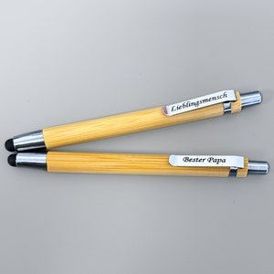 Touch ballpoint pen with desired engraving text engraving made of wood bamboo lettering department personalized Mother's Day gift image 1