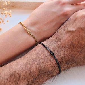 Gepersonaliseerde partnerarmband, handgemaakte liefdesknoop gegraveerde armband voor koppels, man en vrouw, kerstcadeau