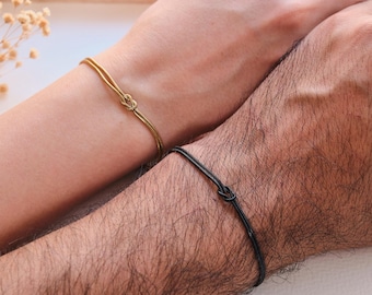 Personalized partner bracelet, handmade love knot engraving bracelet for couples, man and woman, Christmas gift