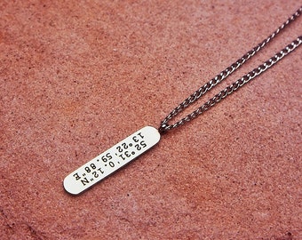 Personalized Column Necklace Bar Necklace with Name Coordinates Engraving Engraved Necklace Gold Silver for Men Women | Mother&#39;s Day Gift
