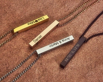 Personalized Column Necklace Bar Necklace with Name Coordinates Engraving Engraved Necklace Gold Silver for Men Women | Mother&#39;s Day Gift