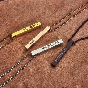 Gepersonaliseerde kolomketting met naamcoördinaten gravering gegraveerde ketting goud zilver voor mannen vrouwen | Moederdag cadeau