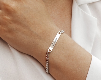 Bracciale in argento personalizzato con incisione in acciaio inossidabile Bracciale con incisione per coppie Uomo Donna Ciondolo Regalo per la festa del papà Regalo per la festa della mamma