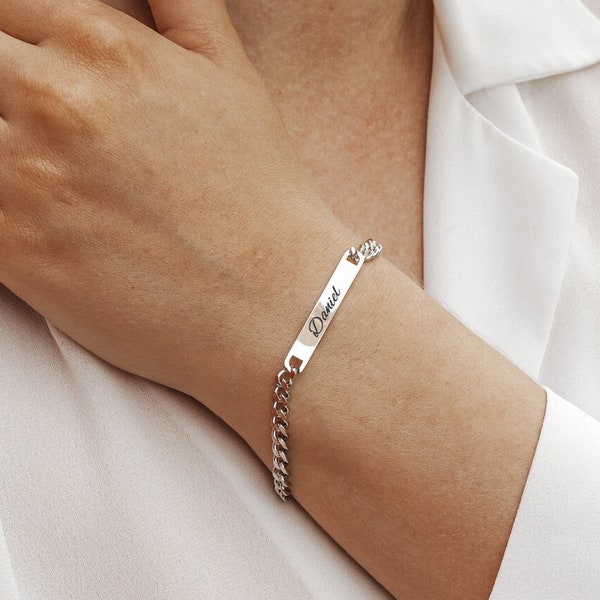 Personalisiertes graviertes Silber  Armband aus Edelstahl Gravur Armband für Paare Mann Frau Anhänger Vatertag Geschenk Muttertagsgeschenk