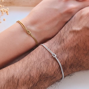 Bracelet de couple personnalisé en argent, bracelet gravé nœud d'amour fait main, pour homme et femme, cadeau de Noël