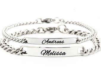 Personalized silver partner bracelet made of stainless steel custom text engraving bracelet for couples man and woman pendant Mother&#39;s Day gift